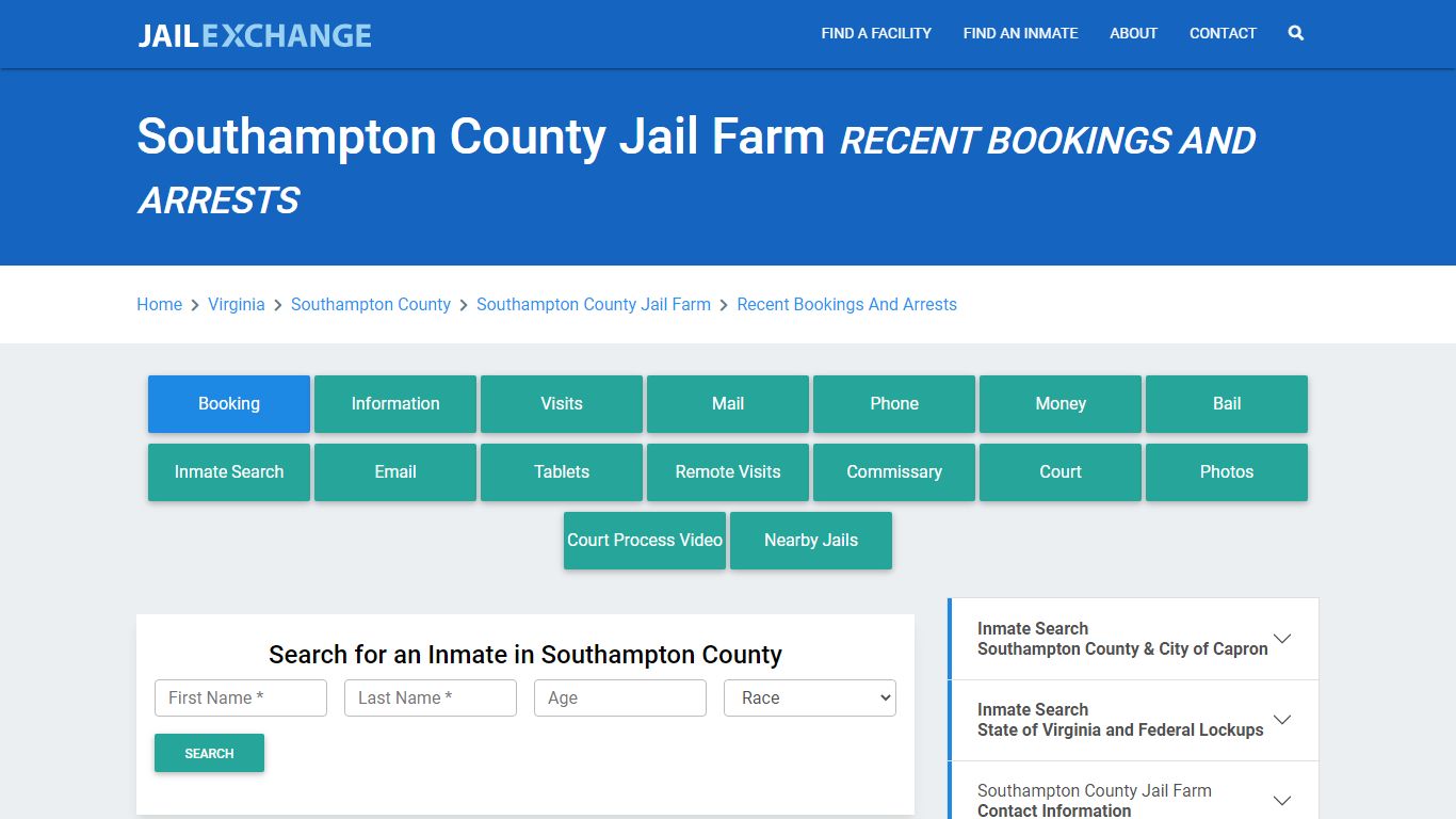 Southampton County Jail Farm Recent Bookings And Arrests