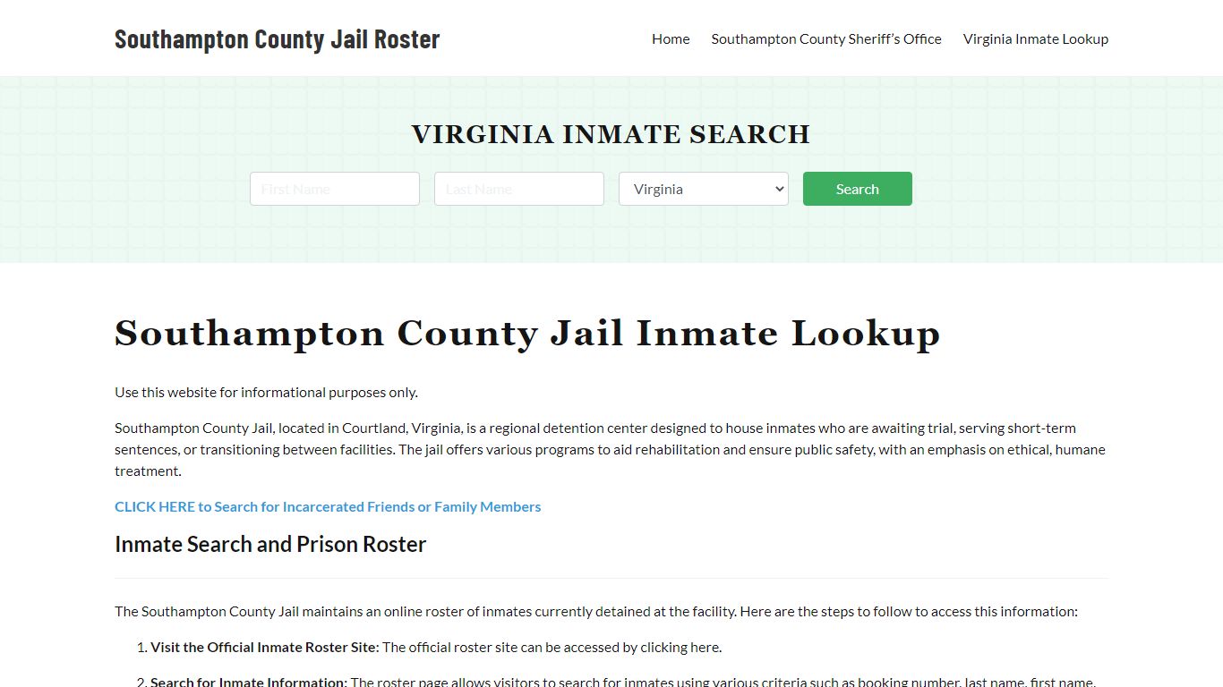 Southampton County Jail Roster Lookup, VA, Inmate Search