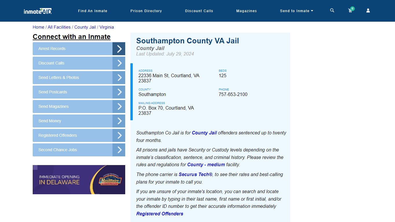 Southampton County VA Jail - Inmate Locator