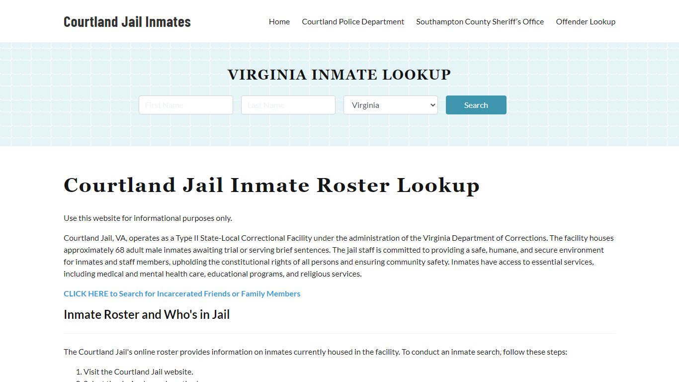 Courtland Jail Inmate Roster, Southampton County, VA, Offender Search